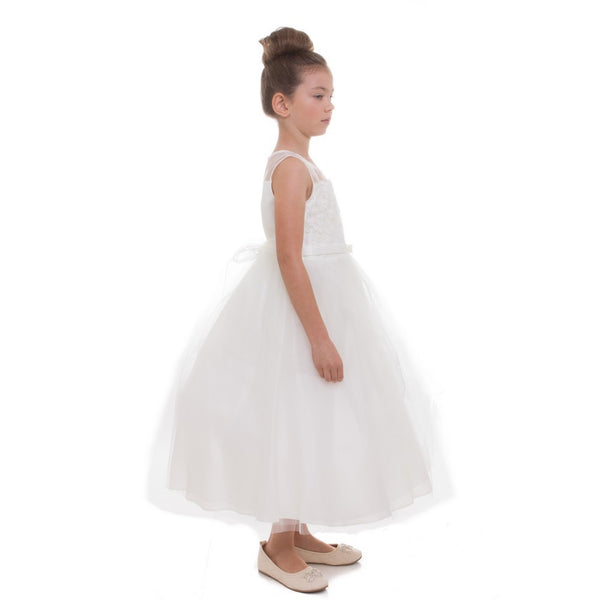 Petite Adele Big Girls Ivory Scalloped Lace Tulle Junior Bridesmaid Dress 8-16 - SophiasStyle.com